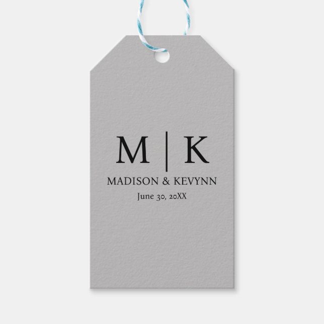 Minimale und elegante Schwarz-Weiß-Monogramm-Hochz Geschenkanhänger (Vorderseite)