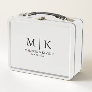 Minimale und elegante Schwarz-Weiß-Monogramm-Hochz Metall Brotdose