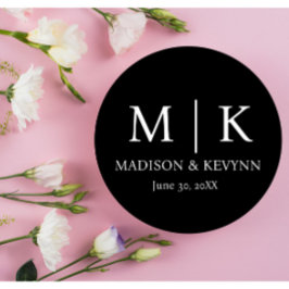 Minimale und elegante Schwarz-Weiß-Monogramm-Hochz Runder Aufkleber