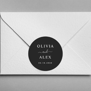 Minimale und elegante Schwarz-Weiß-Monogramm-Hochz Runder Aufkleber