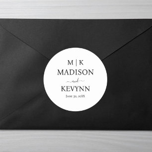 Minimale und elegante Schwarz-Weiß-Monogramm-Hochz Runder Aufkleber