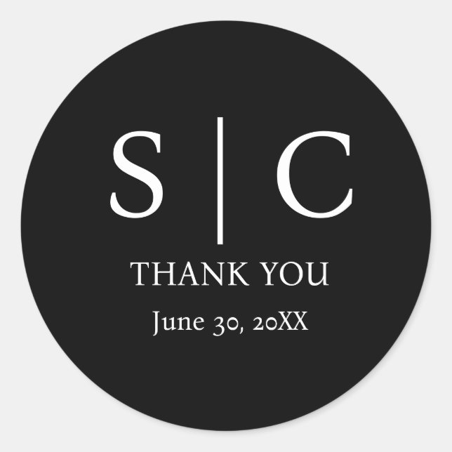 Minimale und elegante Schwarz-Weiß-Monogramm-Hochz Runder Aufkleber (Vorderseite)