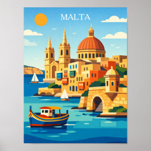 Minimale und farbenfrohe Malta Vintage-Kunst auf P Poster
