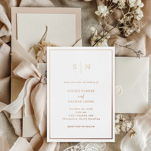 Minimale und schicke Border-Hochzeit Roségold Folieneinladung