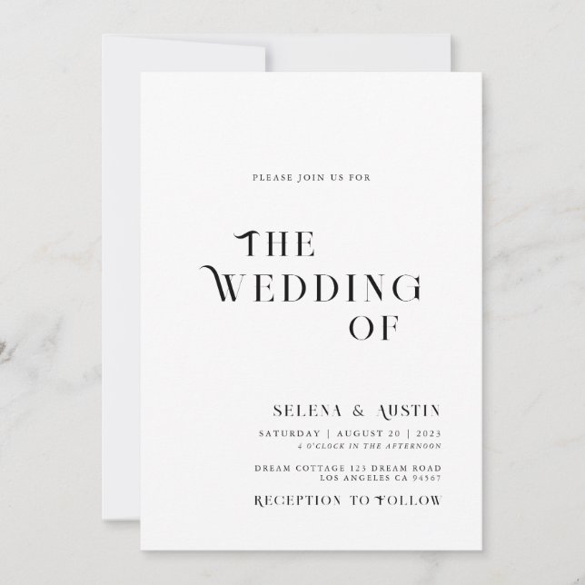 Minimale und schicke Einladung zur Hochzeit (Vorderseite)