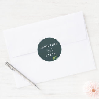 Minimale und schicke grüne Hochzeit Runder Aufkleber