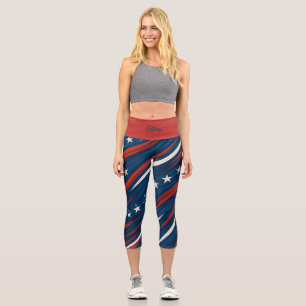 Minimale USA-Flaggen-Streifenmuster Damen- Capri Leggings