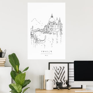 Minimale Venedig-Linienkunst | Venedig-Kanal-Wand Poster