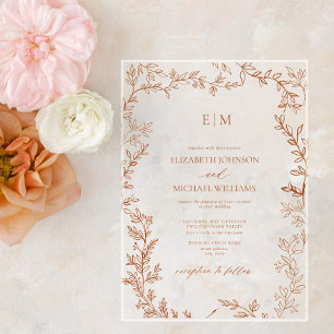 Minimale verbrannte Orange Elegante Monogramm-Hoch Acryleinladungen