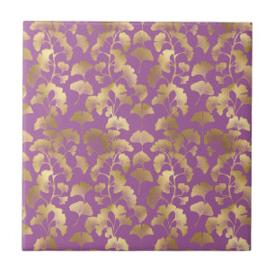 Minimale violette Ginkgoblatt-Gold-Muster Fliese