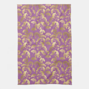 Minimale violette Ginkgoblatt-Gold-Muster Geschirrtuch