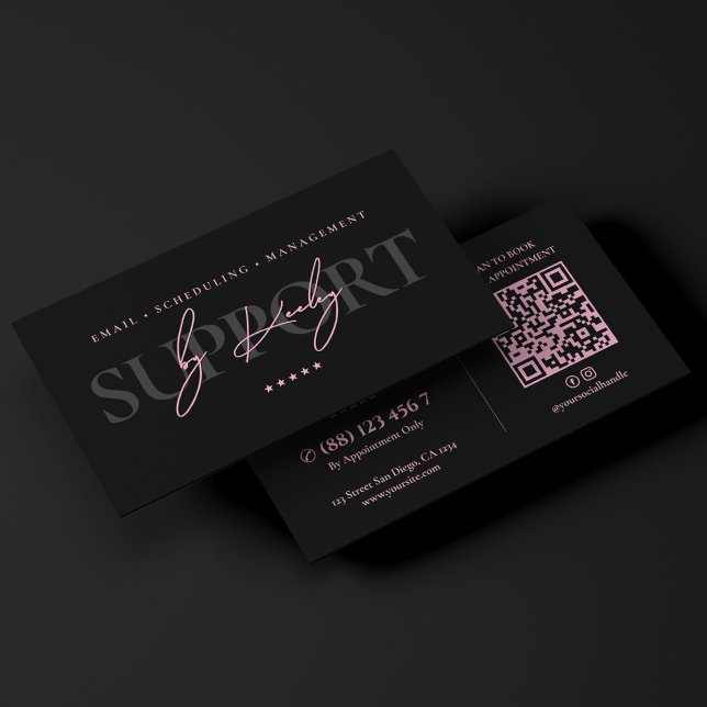 Minimale virtuelle Assistentin Pink Schwarz Execut Visitenkarte (Minimal Virtual Assistant Pink Black Executive Business Card
)