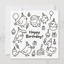 Minimale Vogel-Doodle-Geburtstagskarte