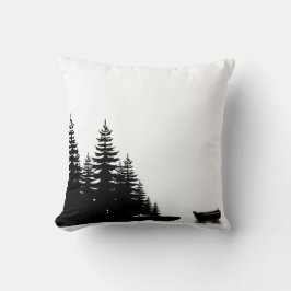 Minimale Waldlandschaft Schwarz-Weiß-Kiefer  Kissen