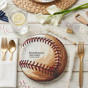Minimale Wasserfarbe Baseball-Form Baby Shower Pappteller