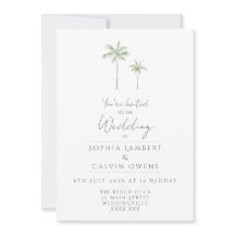 Minimale Wasserfarben-Palmbaum-Hochzeitseinladung