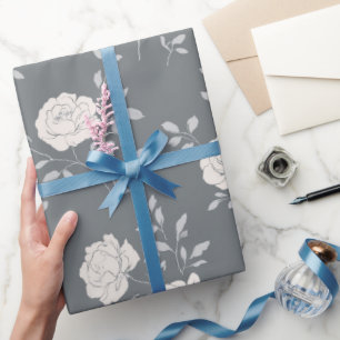 Minimale weiche graue rosa weiße Blumengestaltung Geschenkpapier