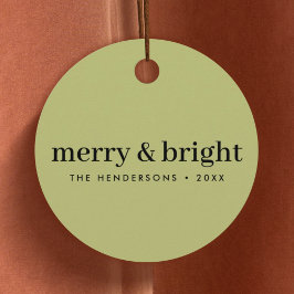Minimale Weihnachten | Merry and Bright Olive Gree Geschenkanhänger