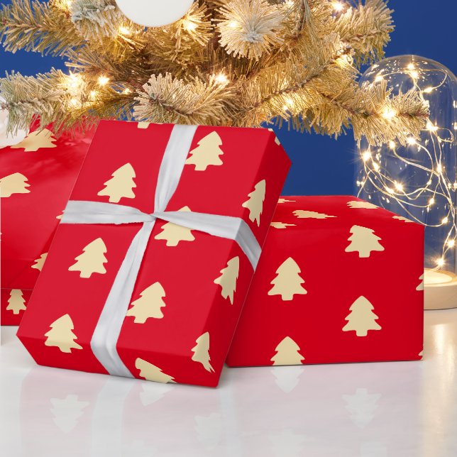 Minimale Weihnachtsbaum Rot & Hellgelb Muster Geschenkpapier (Feiertage)