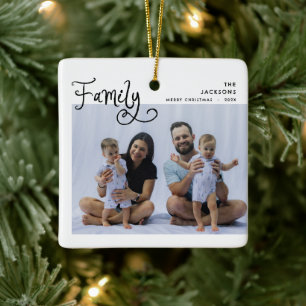 Minimale Weihnachtsfamilienfoto Whimsical Frohe We Keramikornament