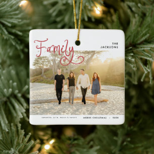 Minimale Weihnachtsfamilienfoto Whimsical Frohe We Keramikornament