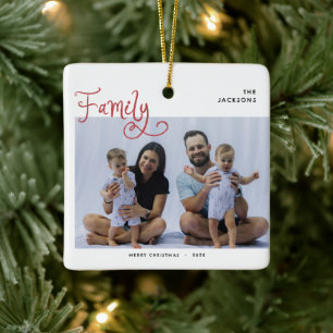 Minimale Weihnachtsfamilienfoto Whimsical Frohe We Keramikornament