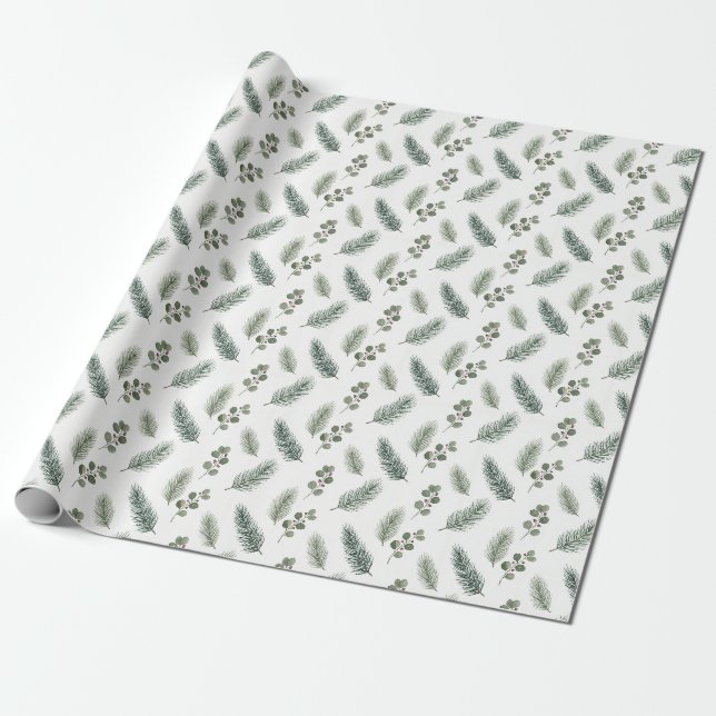 Minimale Weihnachtskiefern-Muster, Skandi-Stil Geschenkpapier (Ungerollt)