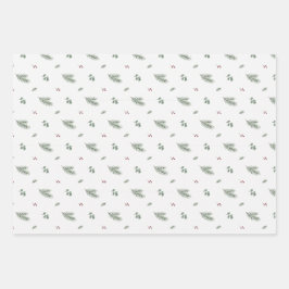 Minimale Weihnachtsmuster, Kiefer, Beeren Geschenkpapier Set