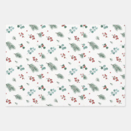 Minimale Weihnachtspattern, Kiefer & Beeren Geschenkpapier Set