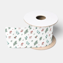 Minimale Weihnachtspattern, Kiefer & Beeren Satinband