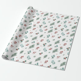 Minimale Weihnachtspattern, Kiefern & Beeren Geschenkpapier