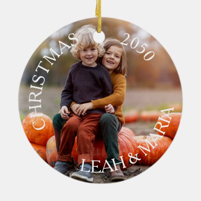 Minimale Weihnachtstypografie im Foto Keramik Ornament (Hinten)