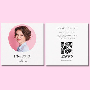 Minimale weiße Foto-MUA-QR-Code-Socials-Quadrat Quadratische Visitenkarte