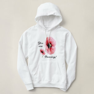 Minimale weiße rote Blumen-Frauen-Kapuzenjacke Hoodie