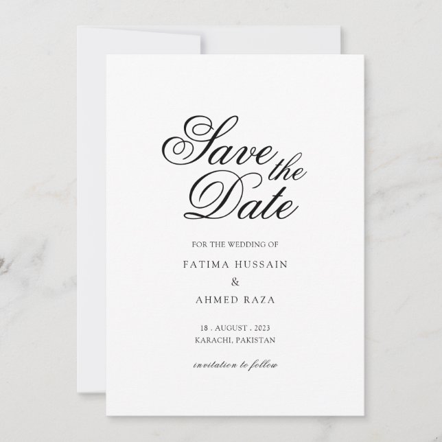 Minimale weiße Schrift muslimische Save-the-Date-K Save The Date (Vorderseite)
