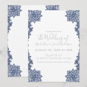 Minimale weiße und blaue Blumen-Spitze elegante Ho Einladung