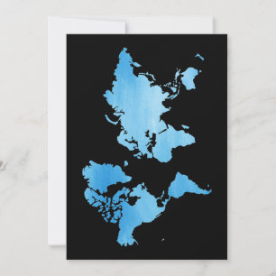 Minimale Weltkarte in Blau Wasserfarben-Kunst Feiertagskarte
