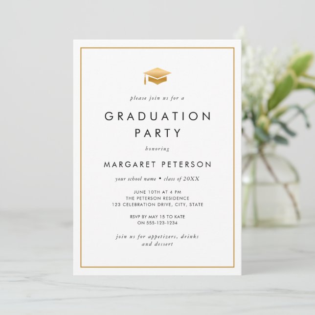 Minimale White-Grad-Foto-Graduierungspartei Einladung (Stehend Vorderseite)