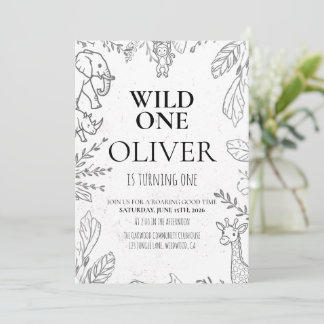 Minimale Wild One Safari 1. Geburtstagsfeier Einladung