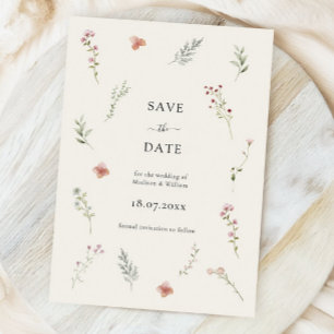 Minimale Wildblume Beige Boho Blumenhochzeit Save The Date