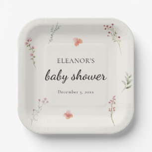 Minimale Wildblume Boho Babydusche Pappteller