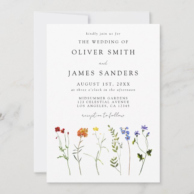 Minimale Wildblume Gay Pride QR Code Hochzeit Einladung (Vorderseite)