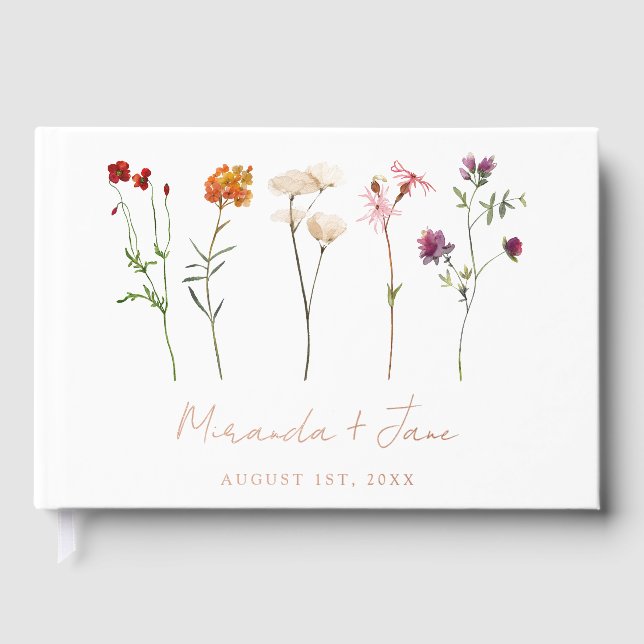 Minimale Wildblume Lesbische Blütenhochzeit Gästebuch (Vorderseite)