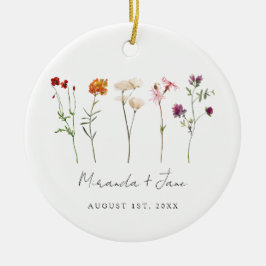Minimale Wildblume Lesbische Blütenhochzeit Keramik Ornament