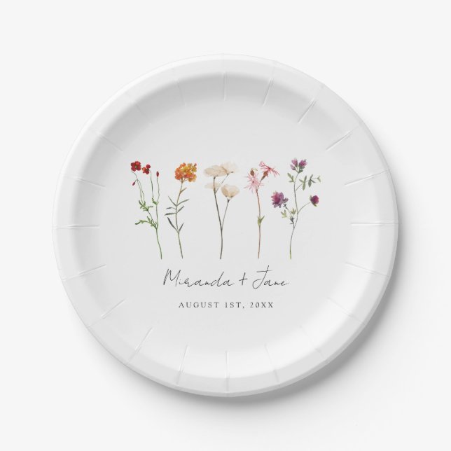 Minimale Wildblume Lesbische Blütenhochzeit Pappteller (Vorderseite)