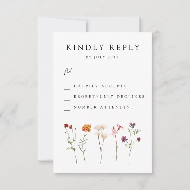 Minimale Wildblume Lesbische Blütenhochzeit RSVP Karte (Vorderseite)