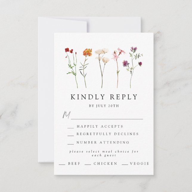 Minimale Wildblume Lesbische Blütenhochzeit RSVP Karte (Vorderseite)