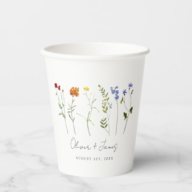 Minimale Wildblume LGBTQ Gay Pride Blumenzwiebeln Pappbecher (Vorderseite)