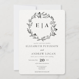 Minimale Wildblume   Wreath Wedding Einladung