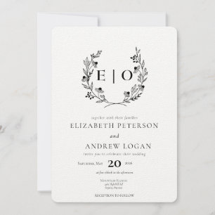 Minimale Wildblume   Wreath Wedding Einladung